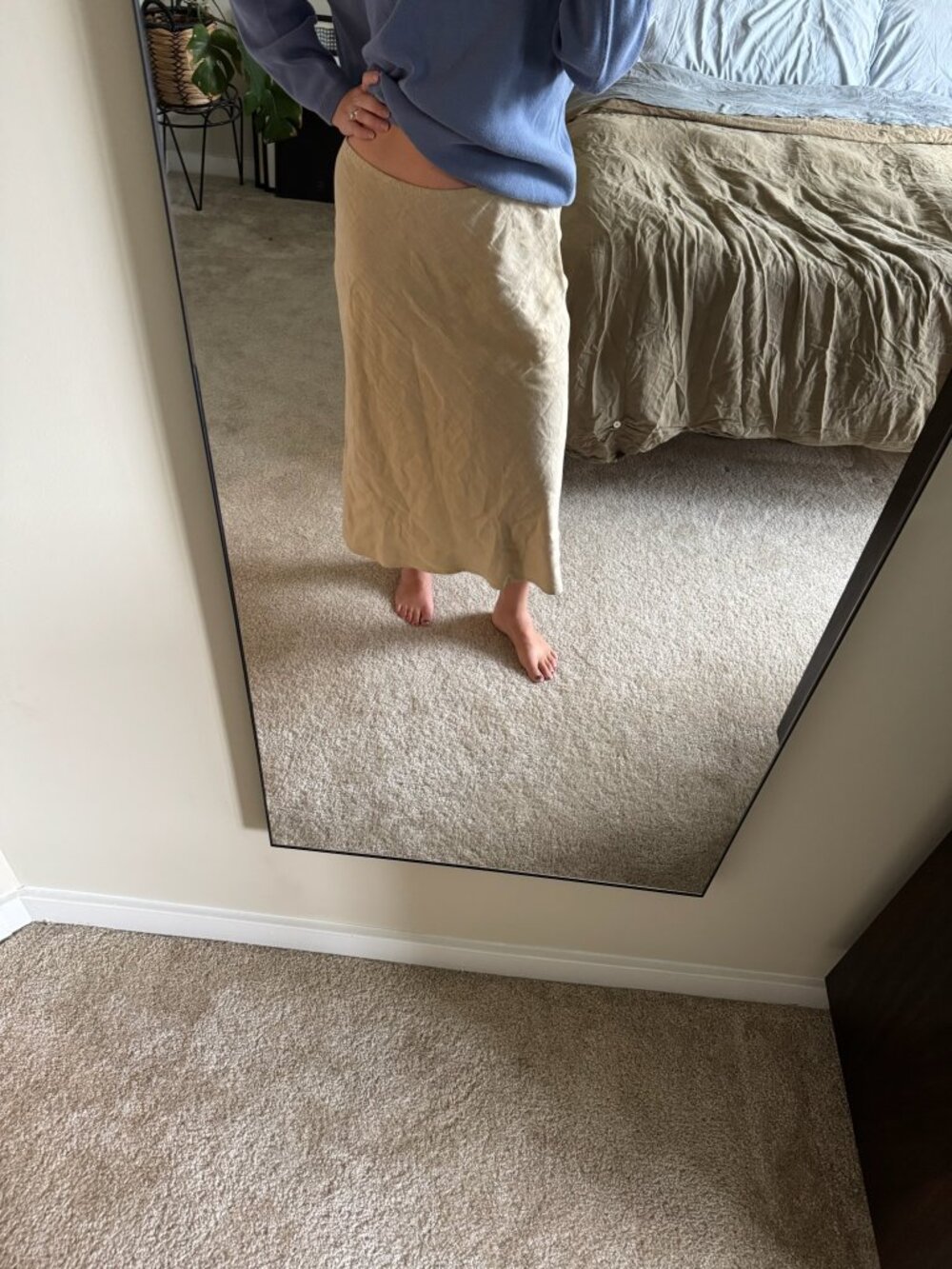 Vintage Cut Loose Khaki Linen Maxi Midi Skirt Size Medium